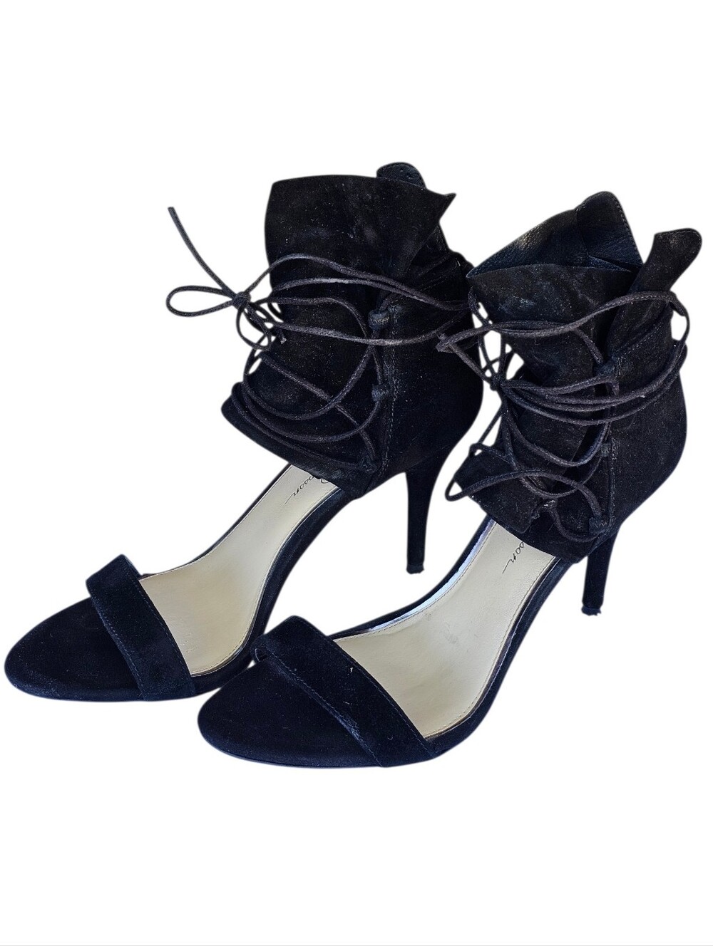 Jessica Simpson Black Suede Lace-Up Ruffle Ankle Strap Heels